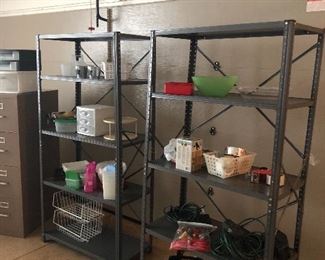 Shelving units, plastic ware, outdoor lighting and outdoor extension cords