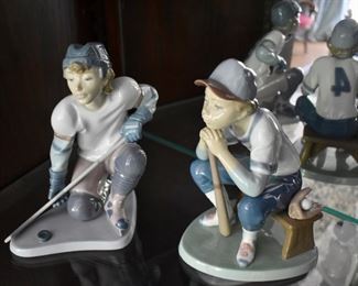 Lladro "Hockey Player" (#6108, retired) and "Baseball Player" (#6090, retired)