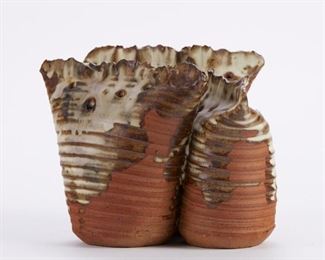 Eckels Pottery studio ceramic sculpture, comprised of three ridged stoneware forms decorated with drip glaze. Signed under the base.
SKU: 01401
Follow us on Instagram: @revereauctions