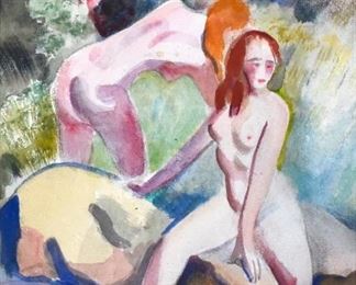 Clement Haupers (1900-1982). Watercolor on paper depicting a group of nude bathers. Signed and dated '25 along the lower right. 
SKU: 01079
Follow us on Instagram: @revereauctions