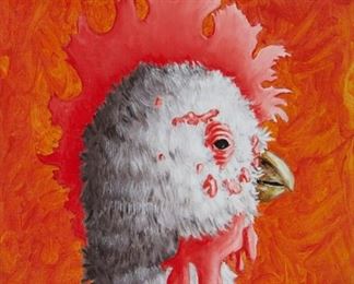 Doug Argue (b. 1962). Oil on canvas depicting a chicken's head in profile. 
SKU: 01233
Follow us on Instagram: @revereauctions