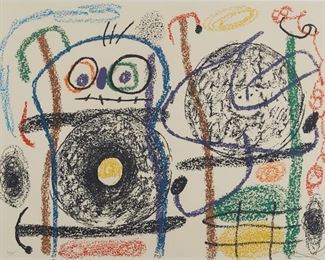 Joan Miro (1893-1983). Lithograph on paper from Miro's Album 21, plate 15. Signed along the lower right and numbered 20/70 along the lower left. A label from the CPTV Collection is adhered to the verso. Mourlot 1140. 
SKU: 01859
Follow us on Instagram: @revereauctions