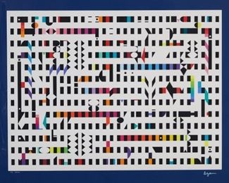 Yaacov Agam (b. 1928). Silkscreen on paper titled "Beyond." Signed along the lower right and inscribed "E.A. ARCAY" along the lower left.
SKU: 01820
Follow us on Instagram: @revereauctions