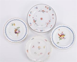 Group of four 18th and 19th c. Meissen porcelain plates. All hand painted with floral and fruit motifs. Three with gilded edges. All marked with the Meissen crossed swords mark in underglaze blue along the underside.
SKU: 01286
Follow us on Instagram: @revereauctions