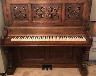 ca. 1897 Emerson Boston, USA Oak Piano with QRS Playmation Electronics added.