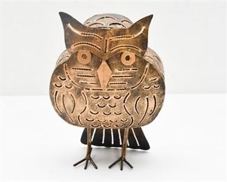 4. Brutalist Design Sculpted Metal Owl Votive