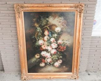 16. Large Oil on Canvas Painting of Flowers wGold Frame