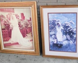 93. Lot of Two 2 Large Framed Wedding Photo  Young Girl Print