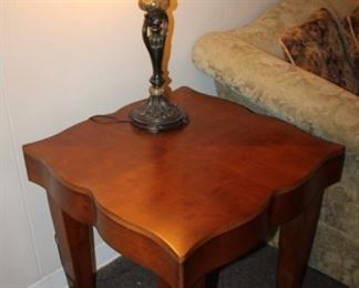 End table $120, table lamp with glass shade $40
