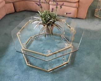 Charles Hollis Jones Lucite, Brass and Glass Table