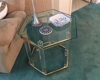 Charles Hollis Jones Lucite, Brass and Glass end Table . There are 2 of theses 