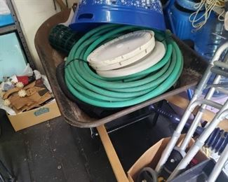 Wheel barrel, hoses, more