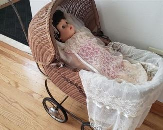 Antique doll and buggy