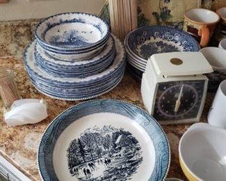 Blue and white dishes, more kitchen items