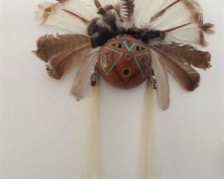 Gourd mask with feathers Zuni