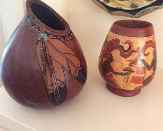 Native American gourd vase and pottery vase