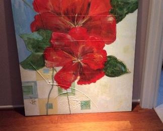 Large, contemporary red flower art