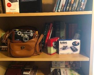 books and vintage camera