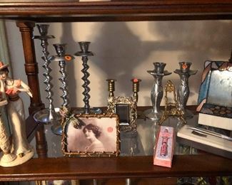 Pewter, brass and heavy metal candle holders