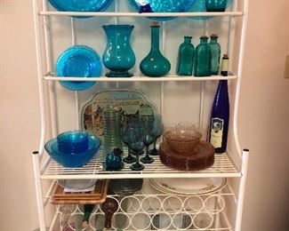 Bakers rack, blue glass