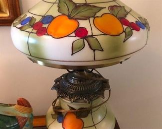 Hand painted antique milk glass lamp