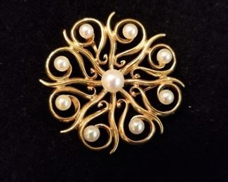 14K Gold & Cultured Pearl Brooch/Pendant