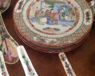 Close up of Famille Rose Mandarin plates