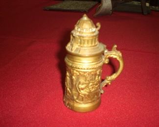 unusual 1904 Worlds Fair gold leafed pewter stein with festival hall on the lid