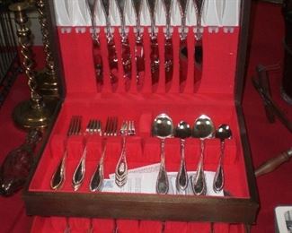 art deco set of silver plate flatware with case