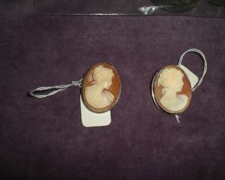 shell carved cameos with sterling bezels