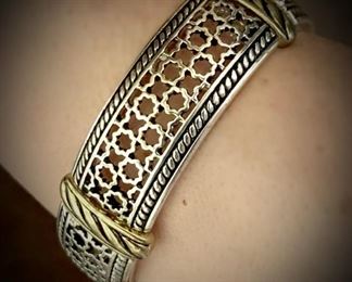 Laser cut out silver & gold bangle bracelet