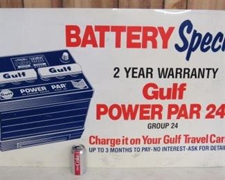 Vintage Plastic Double Sided Gulf Battery Sign