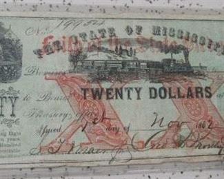 1862 Mississippi $20.00 Note