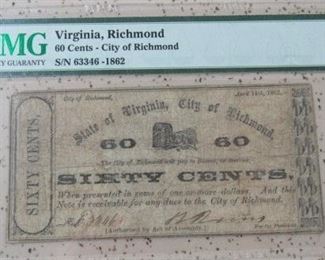 PMG 1862 Richmond 60 Cents Note