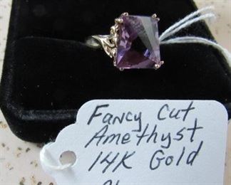14K Gold, Fancy Cut Amethyst Ring