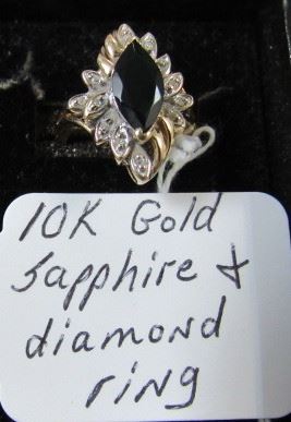 10K Gold, Sapphire & Diamond Ring