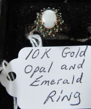 10K Gold, Opal & Emerald Ring