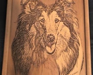 "Collie" Wood Etching by E.H. Hart 9.5 x 12