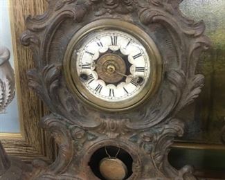 Old Art Nouveau Metal Mantle Clock