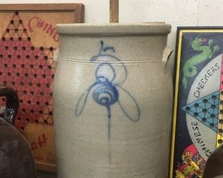 Cobalt Decorated Pottery Churn