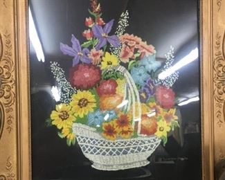 Signed Gesso Framed Floral Bouquet