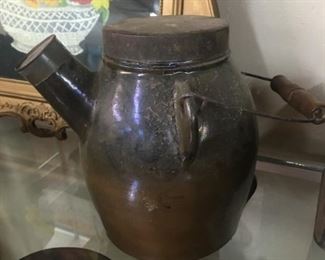 Early Batter Jug with Metal Lid