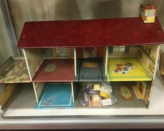 Tin Lithograph Doll House with Furniture