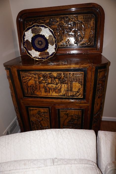 Chinese Carved Wood Bar Cabinet
