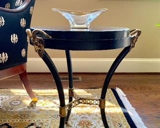 Leather top hand made table with brass accents -La Barge