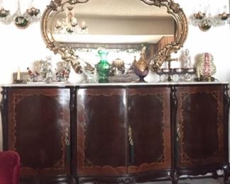 Marble top inlaid sideboard