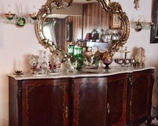 Inlaid Marble Top Sideboard