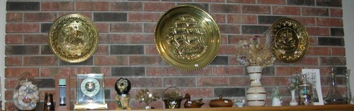 Brass plate decorations, Harris Bank lion bank (also a plush one not shown).