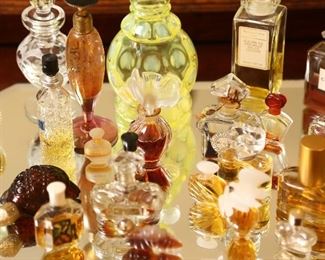 Close up of perfume bottles.