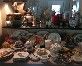 Turkey plates, fish plates, vintage bone dishes, Wedgwood, cream ware, Tea Pots, cups and saucers